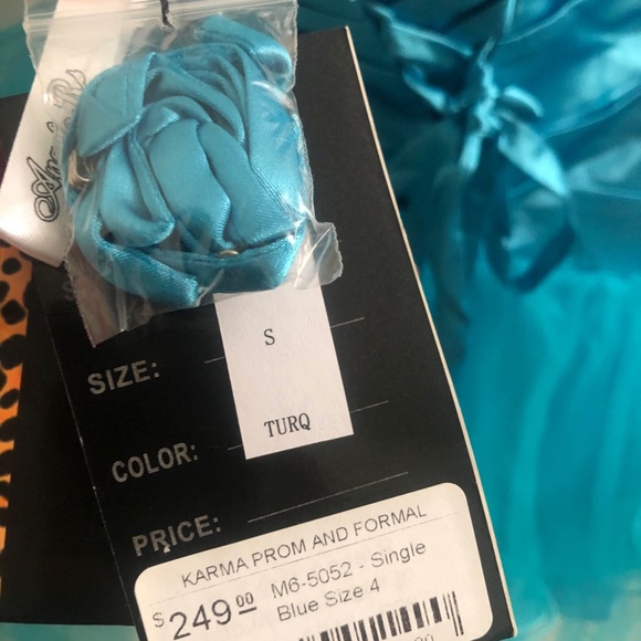 Turquoise silk and tulle short formal/prom dress - Picture 6 of 6